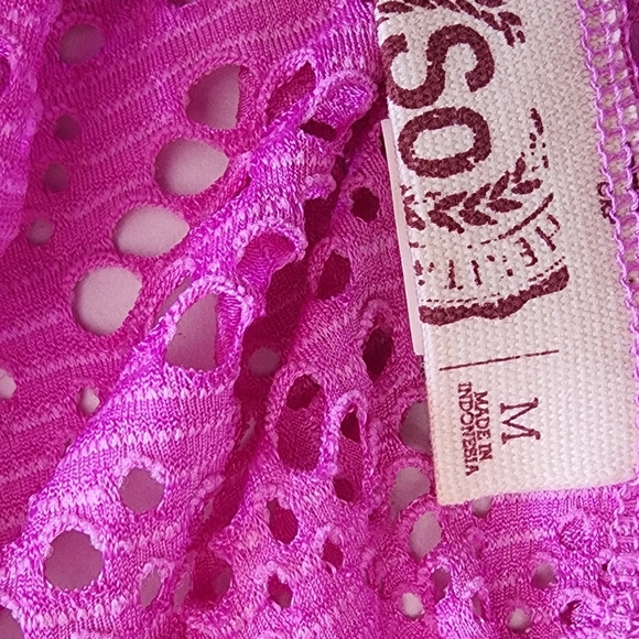 Hula Honey Junior Medium Green/Purple Crochet Apron Tankini Swimsuit TOP M - Picture 4 of 4